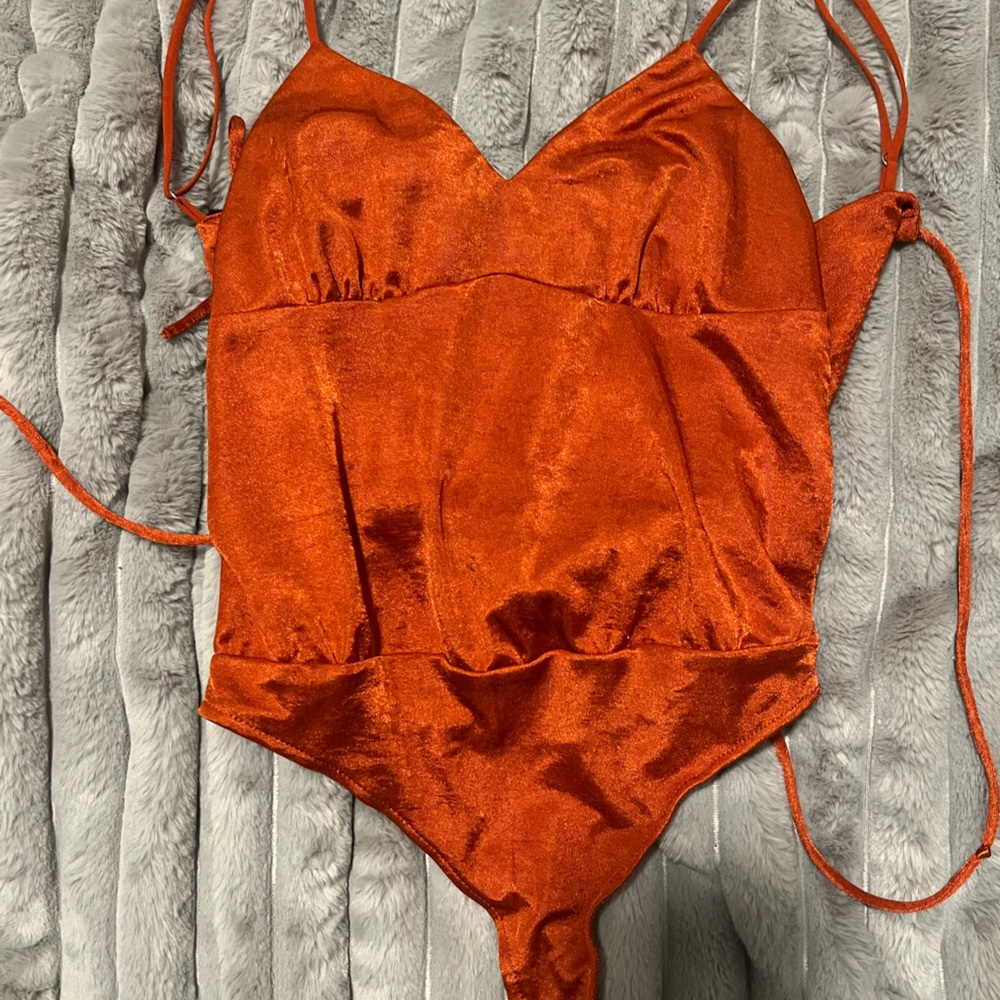 Tie Back Free People Body Suit Orange